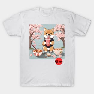 Japanese Shiba Inu Sakura Cherry Blossoms Kanji T-Shirt